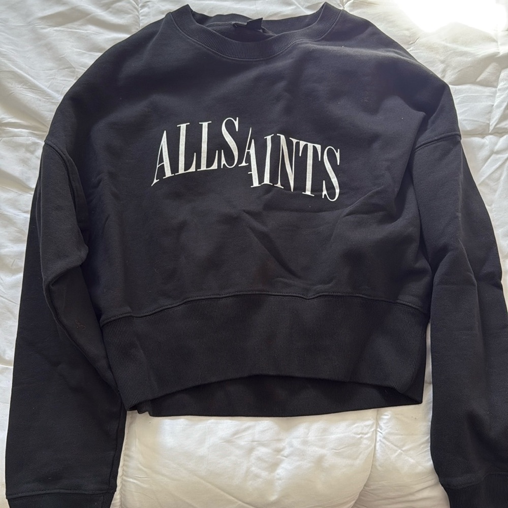 All Saints Women’s Crop Sweater Logo Medium Black